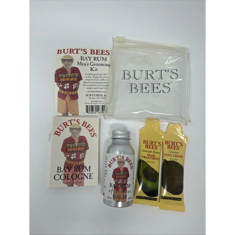 VTG 4pc BURT'S BEES Bay Rum Grooming Kit Travel Size Aftershave Balm Cologne Cre